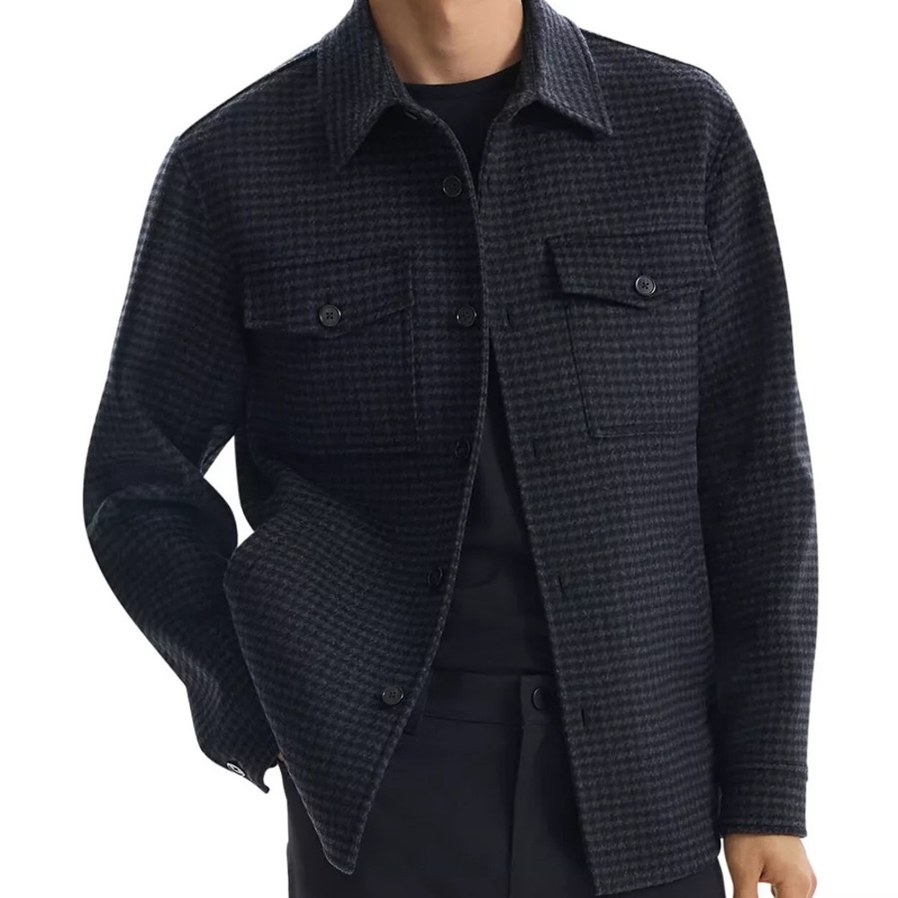 THEORY Houndstooth Wool-Cashmere Shirt Jacket size L - Picture 2 of 8